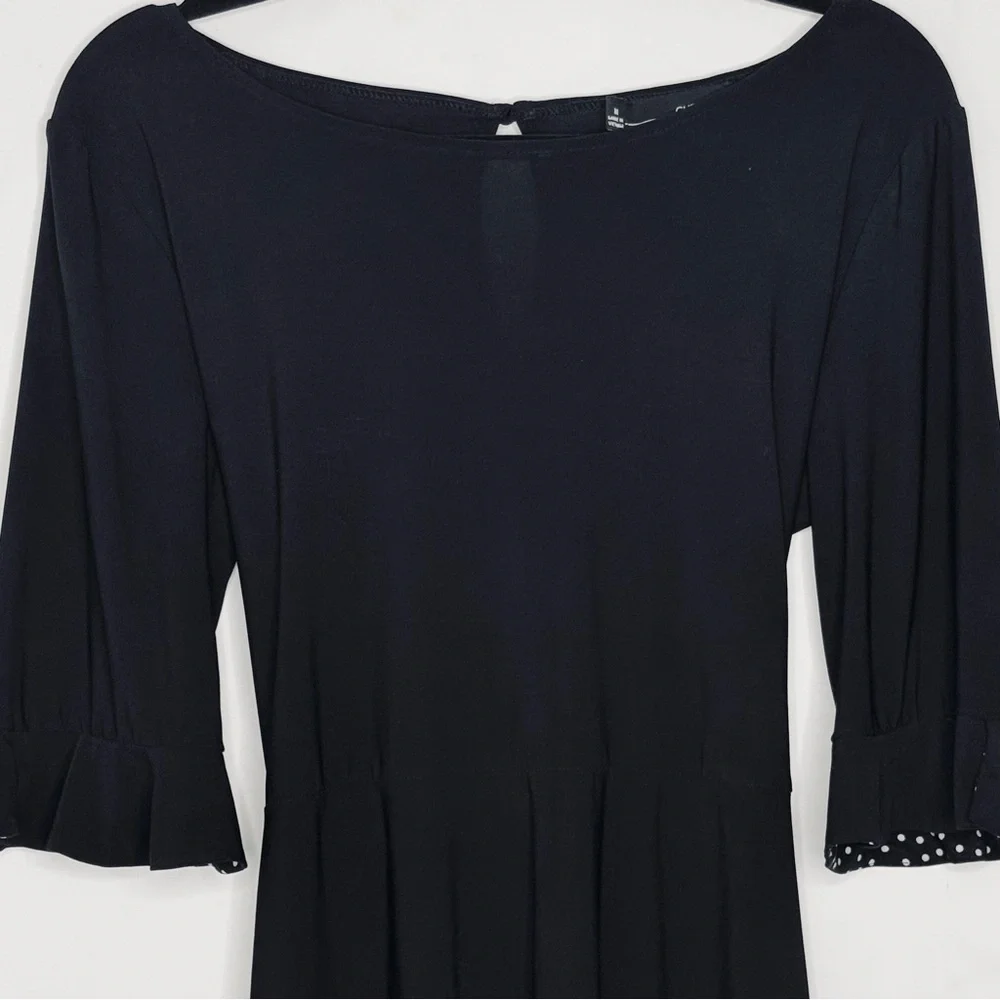 Chetta B Dress Black with White Polka Dot Accents Tie Waist Half Sleeve - Picture 3 of 10